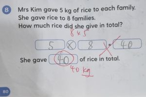 ▲原PO分享小三侄兒的數學作業。（圖／reddit：Lhxlhx）