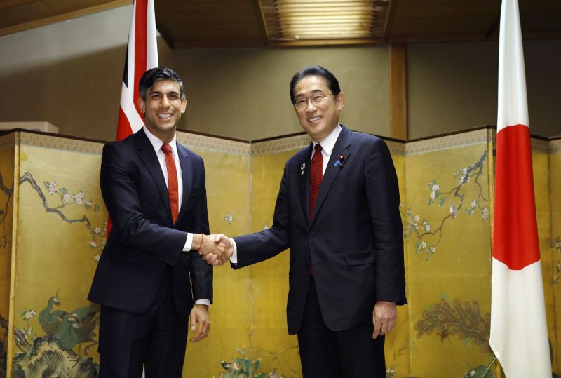 ▲英國首相蘇納克與日本首相岸田文雄18日會晤，雙方達成廣島協議。（圖／美聯社／達志影像）