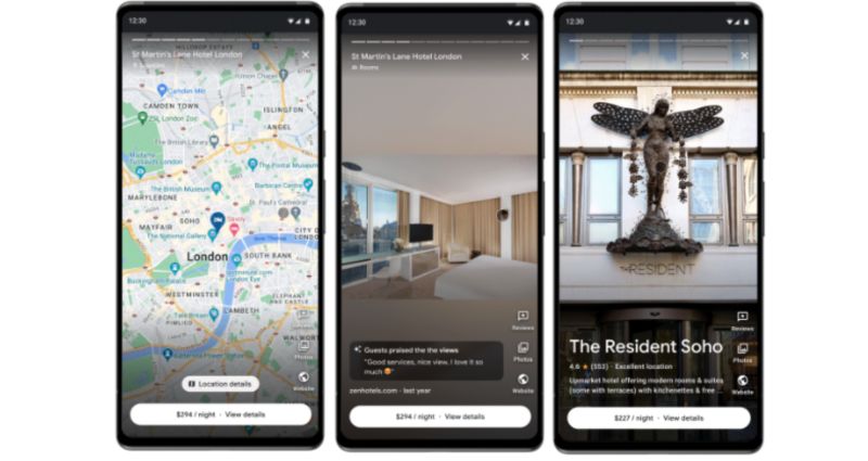 ▲Google 新推出 Hotel Story，只要滑動螢幕就能查看飯店圖片，掌握設施環境、房價、位置與評論等資訊。(圖／官方提供)
