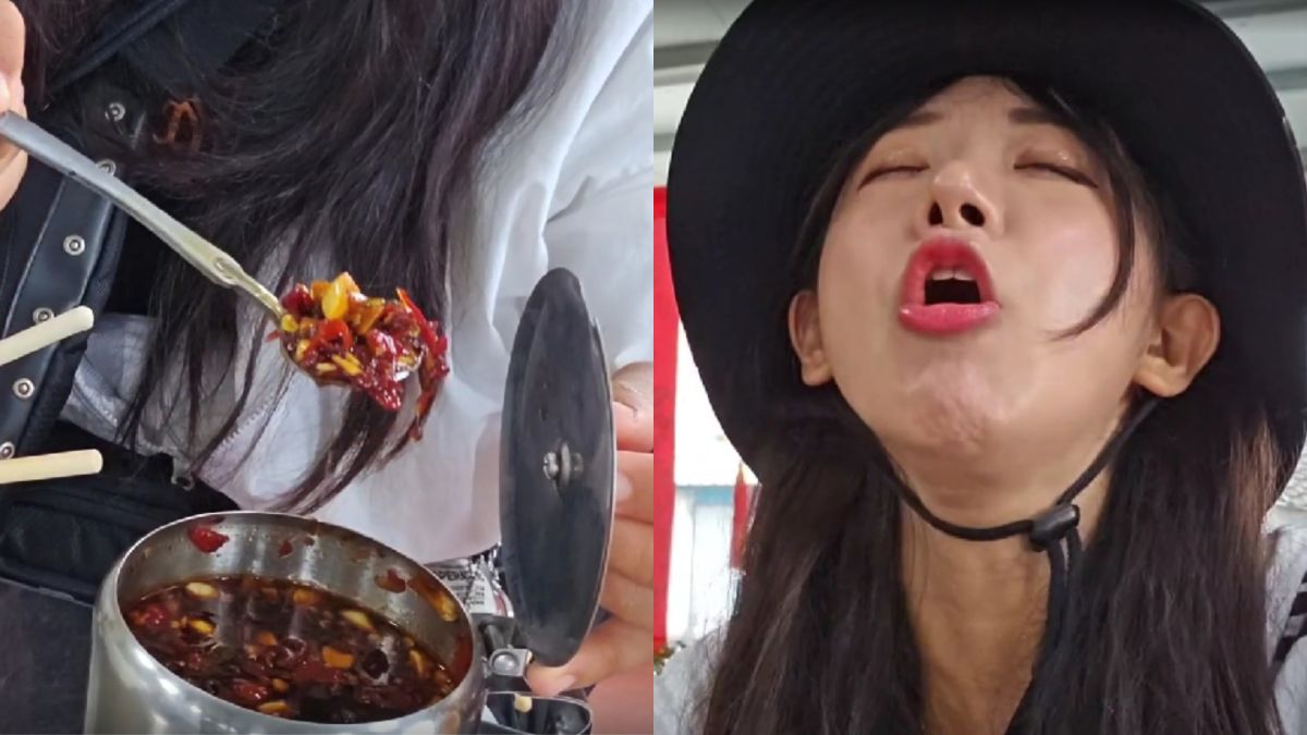 ▲企鵝妹在台中吃麵加辣，並對觀眾嗆聲「我可是韓國人耶！」結果吃到一半飆汗狂咳，讓大家笑翻。（圖／Jinnytty Twitch）