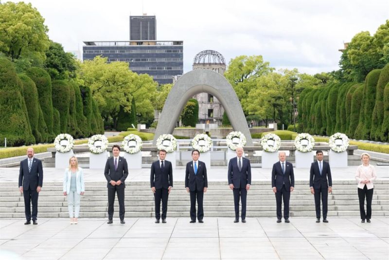▲G7領袖19日齊聚廣島和平紀念公園，直視核子武器的恐怖。（圖／翻攝自共同社）