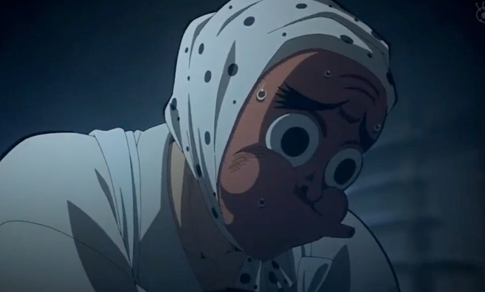 ▲鋼鐵塚面具被上弦之伍「玉壺」劈成兩半，結果露出俊美的容貌。（圖／推特＠EXODUS）