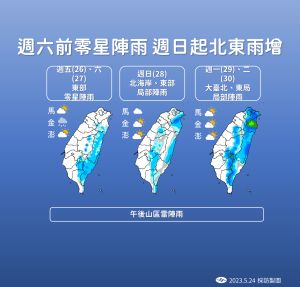 20230524氣象局降雨預測圖卡。(圖/中央氣象局提供) ▲20230524氣象局降雨預測圖卡。(圖/中央氣象局提供)