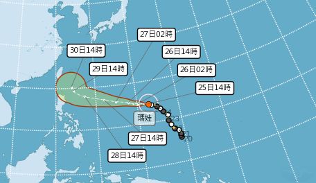 ▲瑪娃暴風圈不小，氣象局認為颱風北轉時，發布「海上警報」機率大，且最快下週一就會發布。（圖／中央氣象局提供）