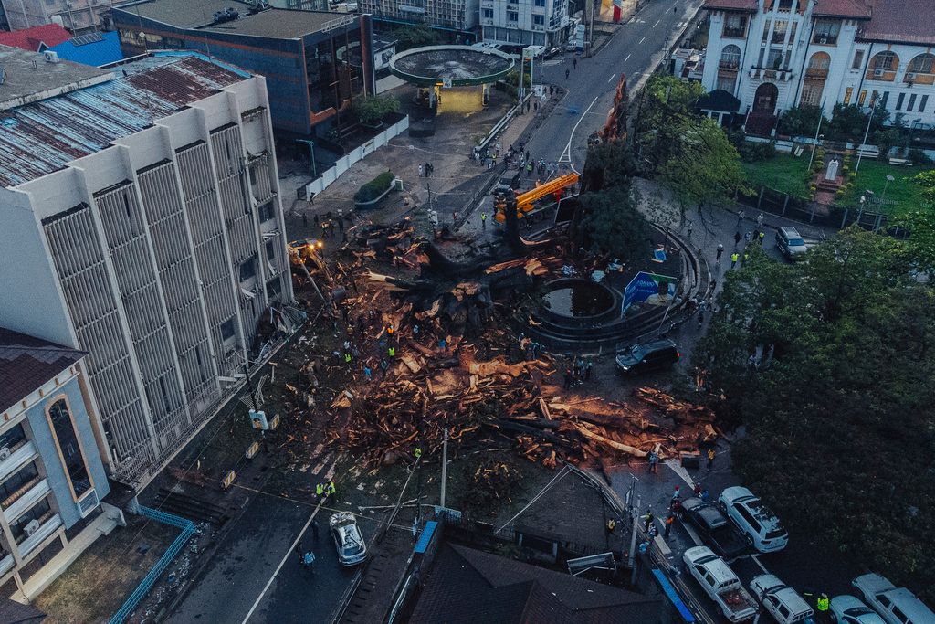 ▲西非國家獅子山共和國的政府今天表示，首都自由市（Freetown）一棵有數百歲年齡、象徵國家歷史的參天老樹，在一場暴風雨中被吹倒。（圖／美聯社／達志影像）