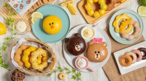 ▲Mister Donut推出檸檬優格季，把LINE FRIENDS人氣明星熊大、莎莉、熊美都變身成甜甜圈！祭出「買6送3」優惠。（圖／Mister Donut 統一多拿滋提供）