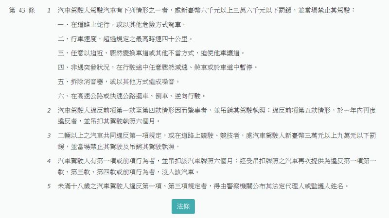 ▲《道路交通管理處罰條例》新法三讀後,「加重危險駕駛」構成條件也出現變化。(圖/全國法規資料庫)