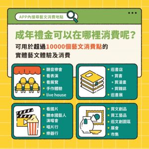 發錢倒數!1200成年禮金懶人包 沒手機怎麼領?完整領錢攻略公開 ▲全國22縣市有超過1萬個藝文消費點適用。(圖/文化部提供)