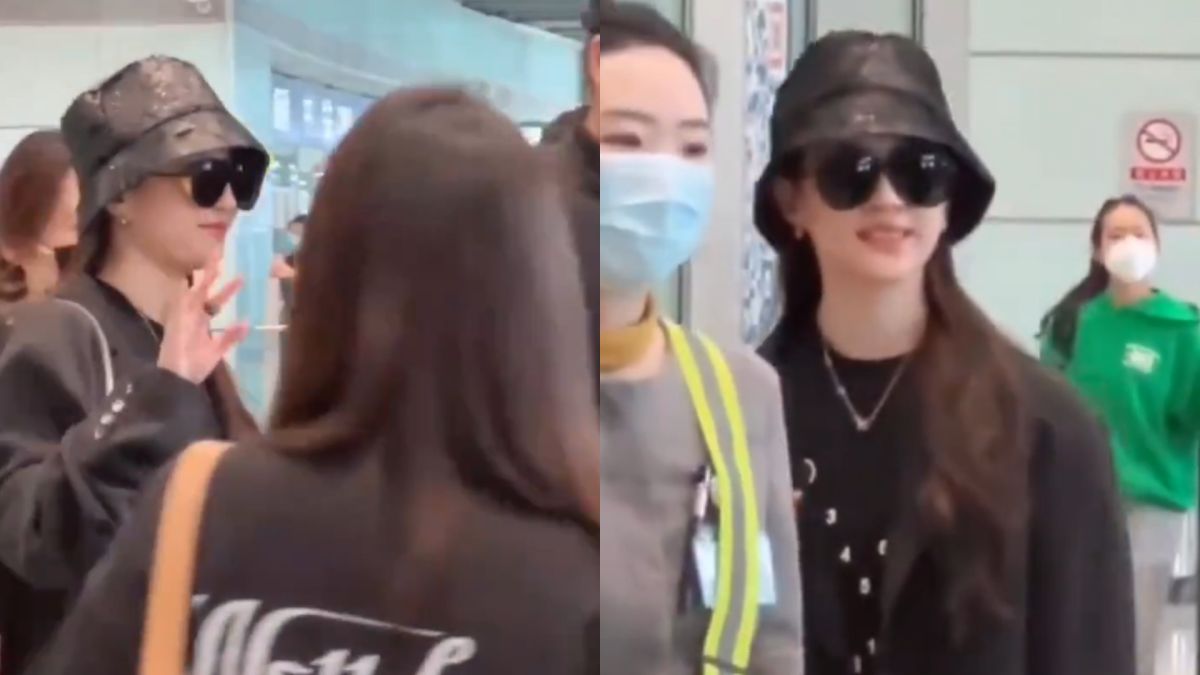 ▲長髮墨鏡正妹在機場吸引民眾搶拍。（圖／翻攝自微博）