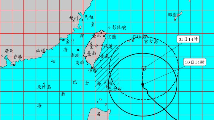 ▲瑪娃颱風緩慢向北移動，強度稍為減弱。（圖／氣象局）