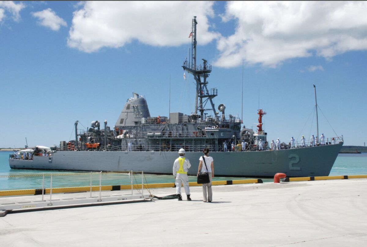 ▲美國海軍一艘掃雷艦預計6月中旬泊靠日本沖繩縣石垣港，是時隔14年再有美軍艦艇進入石垣港。（圖／翻攝自時事通信社）