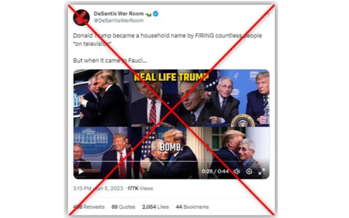 ▲在明顯被動過手腳的圖片中，川普看似擁抱著他最討厭的傳染病專家佛奇（Anthony Fauci），佛奇也微笑回應。（圖／翻攝自推特）