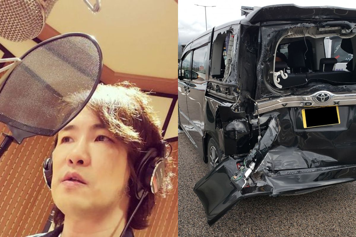 ▲張崇德載兒子前往考場時遇到嚴重車禍，車尾玻璃全碎，現場照片觸目驚心。 （圖／翻攝自張崇德臉書）