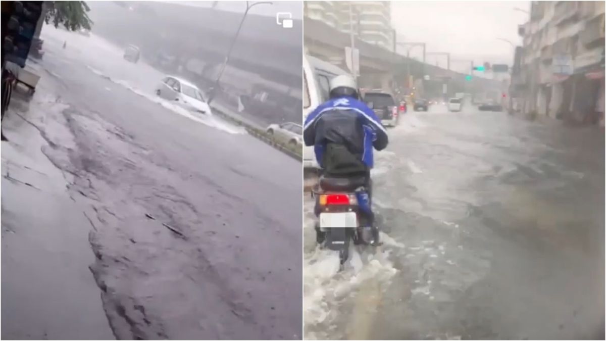 ▲氣象局下午發出豪雨特報，汐止大同路淹水畫面曝光。（圖／翻攝自爆料公社）