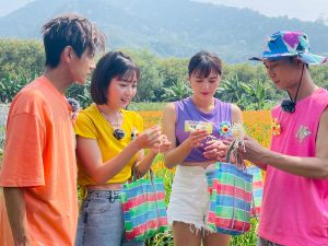 ▲藝人阿翔(左起)、籃籃、舒子晨和浩子來到南投魚池的頭社社區,體驗金針花達人的工作。(圖/民視提供) ▲藝人阿翔(左起)、籃籃、舒子晨和浩子來到南投魚池的頭社社區,體驗金針花達人的工作。(圖/民視提供)