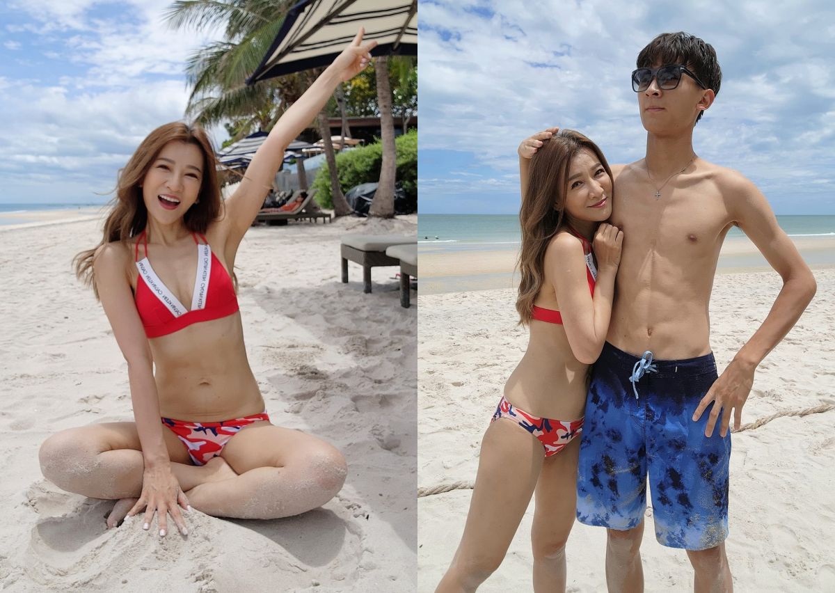 ▲47歲曾雅蘭在泰國旅遊穿上性感比基尼，和兒子站在一起像姊弟，面對酸民留言毫不在意。（圖／翻攝自曾雅蘭FB）