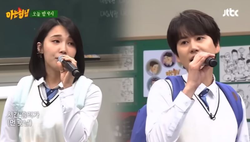 ▲Super Junior圭賢（右）和Apink鄭恩地4年前合唱〈我們的愛情就這樣〉，讓歌迷相當驚豔。（圖／翻攝自YouTube@JTBC Entertainment）