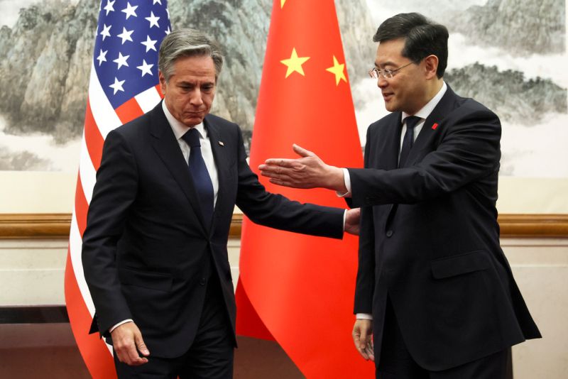 ▲美國國務卿布林肯（Antony Blinken）與中國外交部長秦剛將近5個半小時的對話結束，雙方表示願意到華盛頓繼續討論相關重大議題。（圖／美聯社／達志影像）