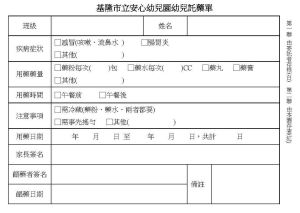 ▲教育處提醒幼兒園應請家長確實填寫託藥單，並確實核對藥品、藥袋之記載。（圖 ／基隆市政府提供）