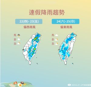 連假午後降雨熱區擴大,提醒民眾外出記得攜帶雨具。(圖/氣象局) ▲連假午後降雨熱區擴大,提醒民眾外出記得攜帶雨具。(圖/氣象局)