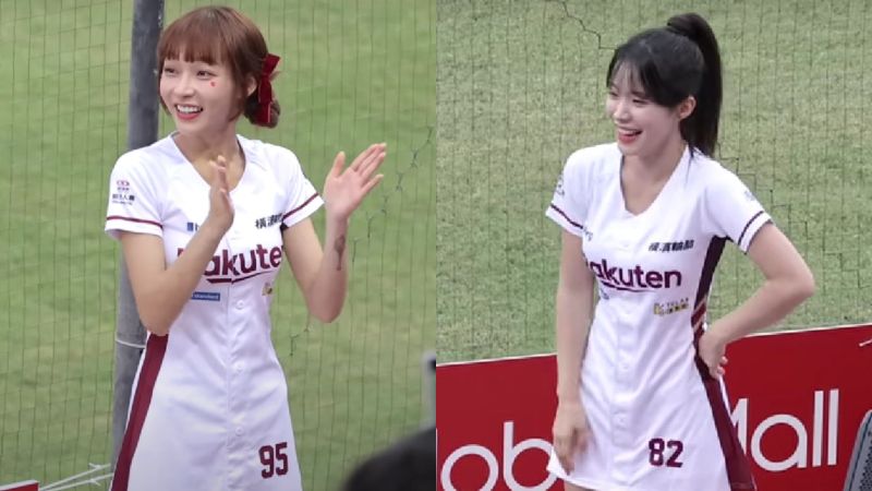 ▲李多慧（右）和林襄因為「韓式應援」實在太難，結果一度在球場上當機，只能尷尬笑場，畫面也全都被球迷們拍下來。（圖／A~來看球 YouTube）