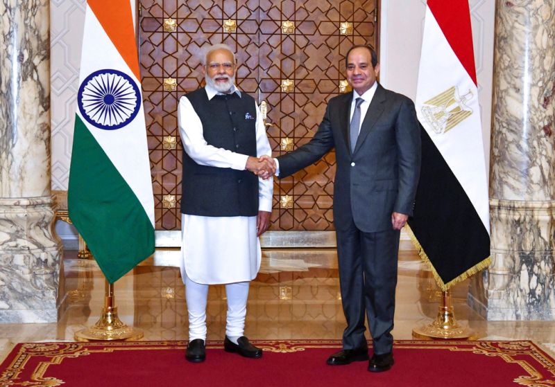 ▲印度總理莫迪（Narendra Modi）今天在開羅會見埃及總統塞西（Abdel Fattah el-Sisi），雙方保證深化彼此的戰略合作夥伴關係。（圖／美聯社／達志影像）