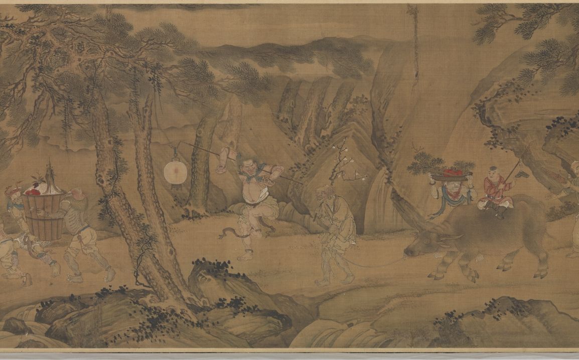 ▲元朝龔開的「鍾進士移居圖」畫鍾馗攜妹，差遣群鬼遷居的情景。（圖／故宮提供）