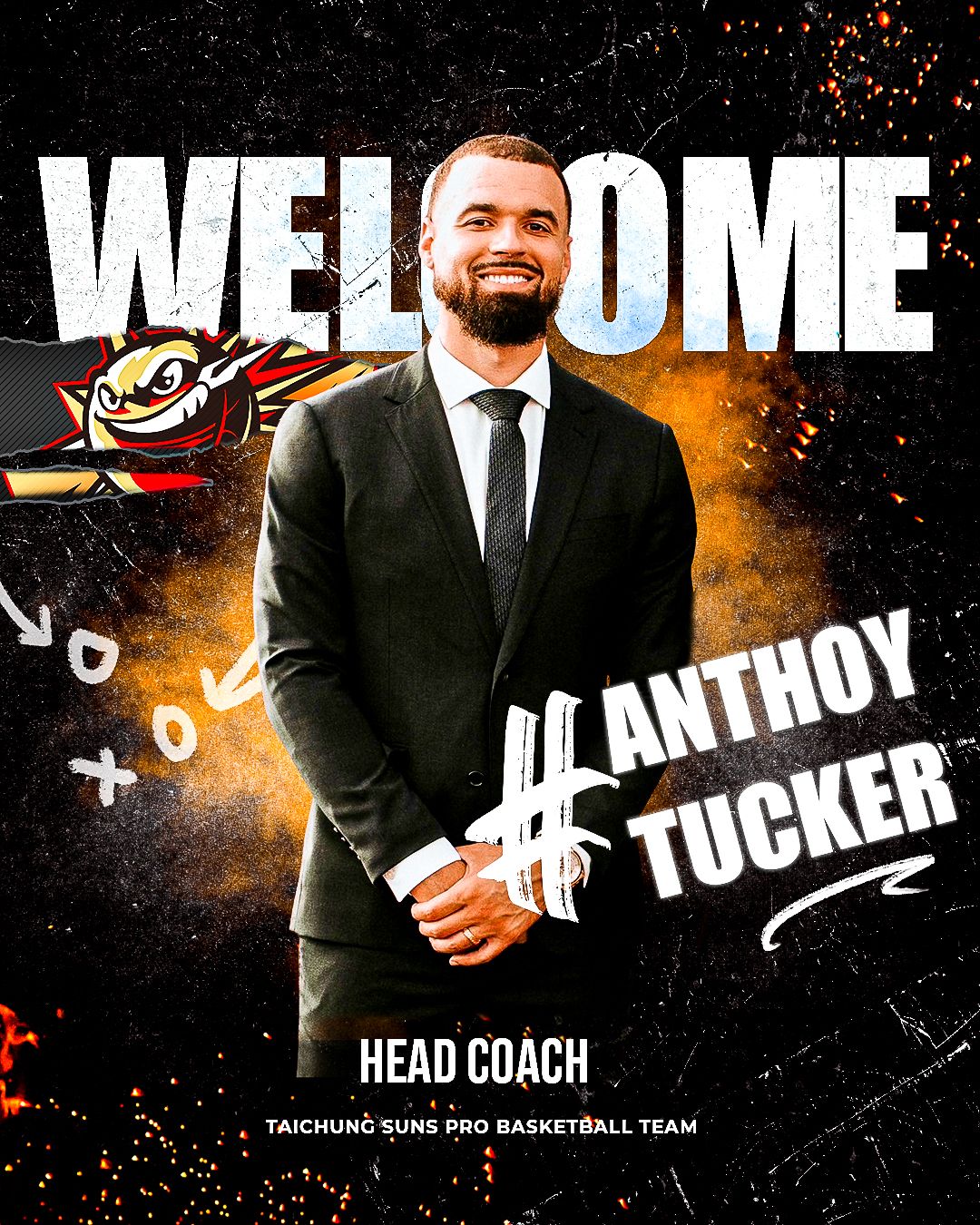 ▲臺中太陽今（1日）宣布T1第一季獲得「最佳第六人」的塔克（Anthony Tucker）正式加盟太陽隊，即將在2023-2024 T1賽季以總教練的身份回歸。（圖／太陽球團提供）