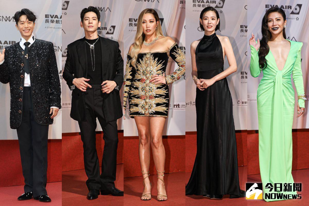 ▲第34屆金曲獎紅毯「4帥6美」出爐，林柏宏及A-LIN的造型分別登上紅毯最帥、最美。由左至右分別為：韋禮安、林柏宏、A-LIN、安溥、艾怡良。（圖／NOWnews攝影中心）