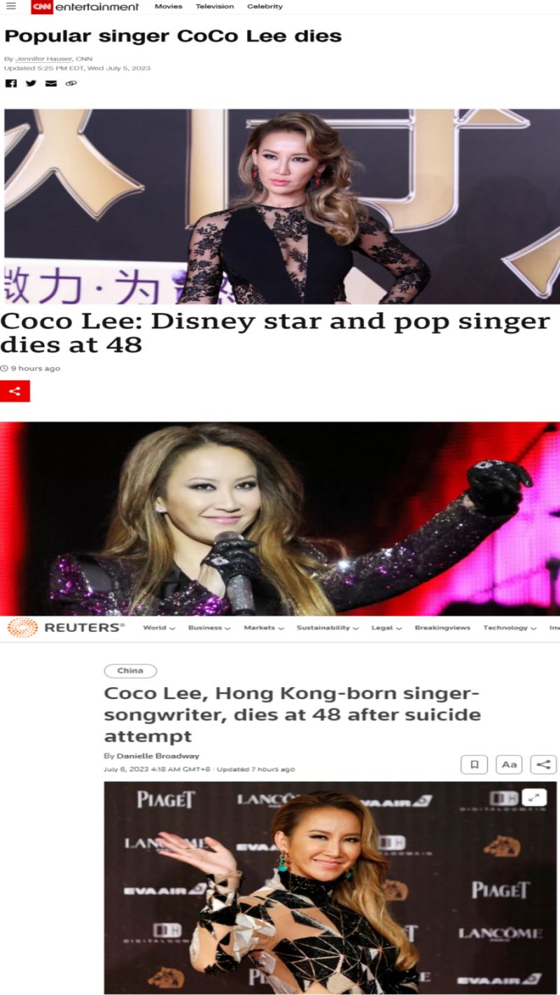 ▲李玟過世的消息登上多家國際媒體。(圖/擷取自CNN、BBC、路透社網站)