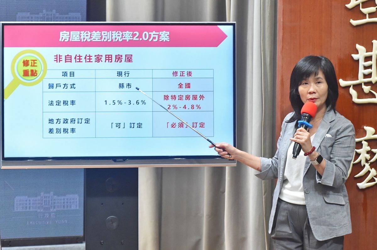 ▲行政院會日通過「房屋稅差別稅率2.0方案」，針對囤房者出手，未來非自住稅率（囤房稅率）將稅率調高至2%至4.8%。（圖／行政院提供）