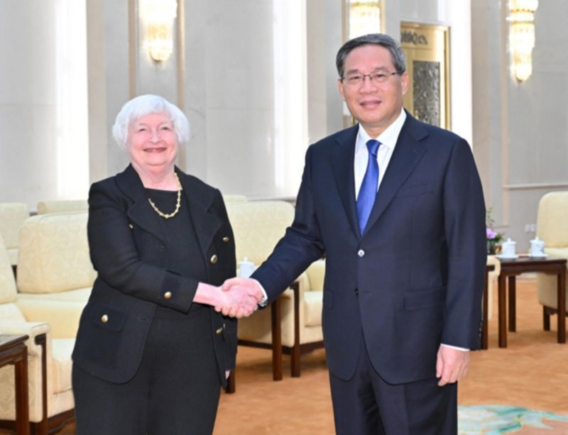 ▲中國國務院總理李強昨天會見了到訪的美國財政部長葉倫。（圖／翻攝自新華社）