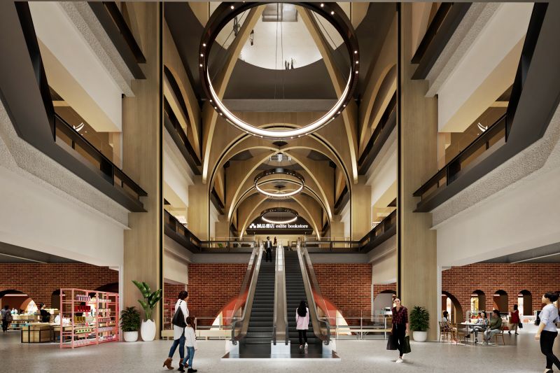 ▲誠品生活新店12米巨型圓拱，打造垂直穿透立體遊逛體驗。（3D示意圖／誠品提供）