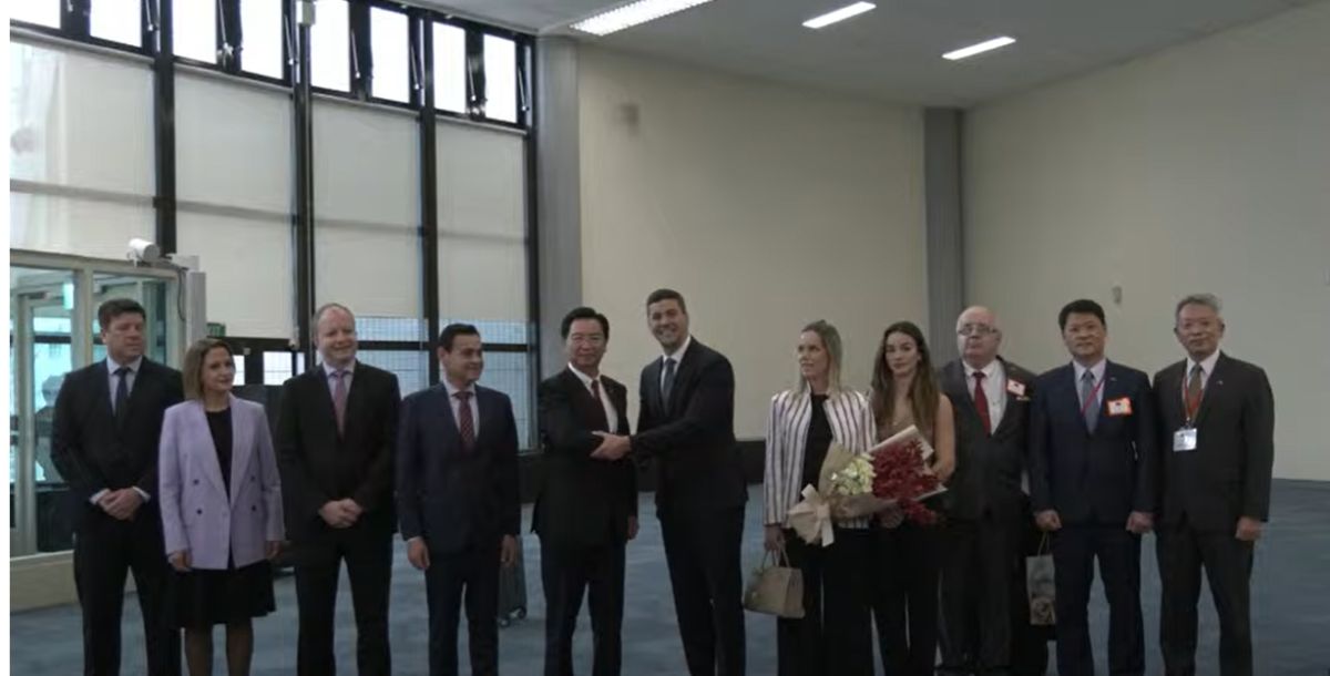 ▲巴拉圭總統當選人貝尼亞（Santiago Peña Palacios）應我國政府邀請於7月11日至15日率團訪台。（圖／截自外交部直播）