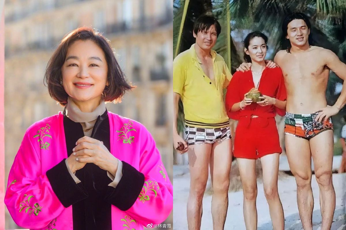 ▲近日有網友挖出林青霞（右圖中）26歲和好友成龍（右圖右）、秦祥林（右圖左）在海邊戲水的照片，她的少女模樣曝光後，立即引起一陣熱議。（圖／翻攝自微博）