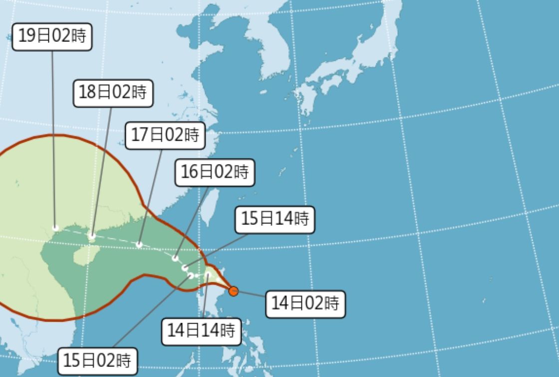 ▲氣象局表示，台灣南方海域有熱帶性低氣壓出現，預計在週末會增強為颱風「泰利」。（圖／翻攝中央氣象局官網）