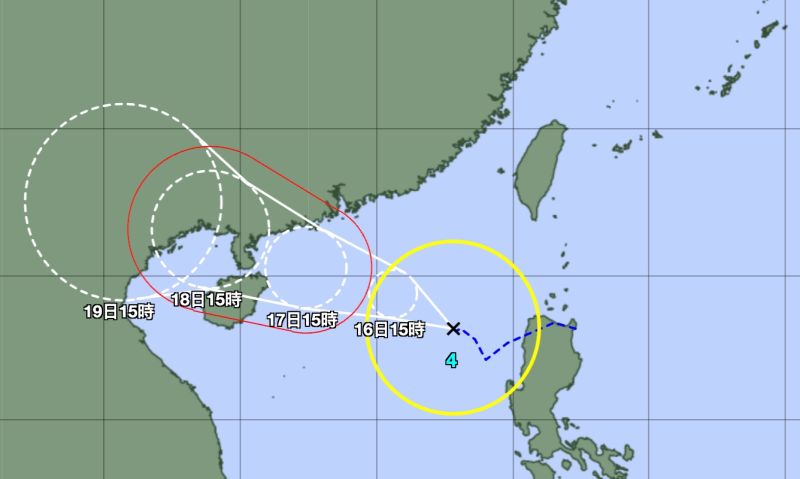 ▲中央氣象局指出，今年第4號颱風「泰利」今（15）日下午在台灣南方海域生成。（圖／日本氣象廳）