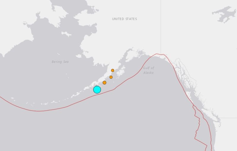 ▲美國阿拉斯加區域今日發生規模7.4強震，震央位在阿拉斯加半島外海。（圖／翻攝自USGS）