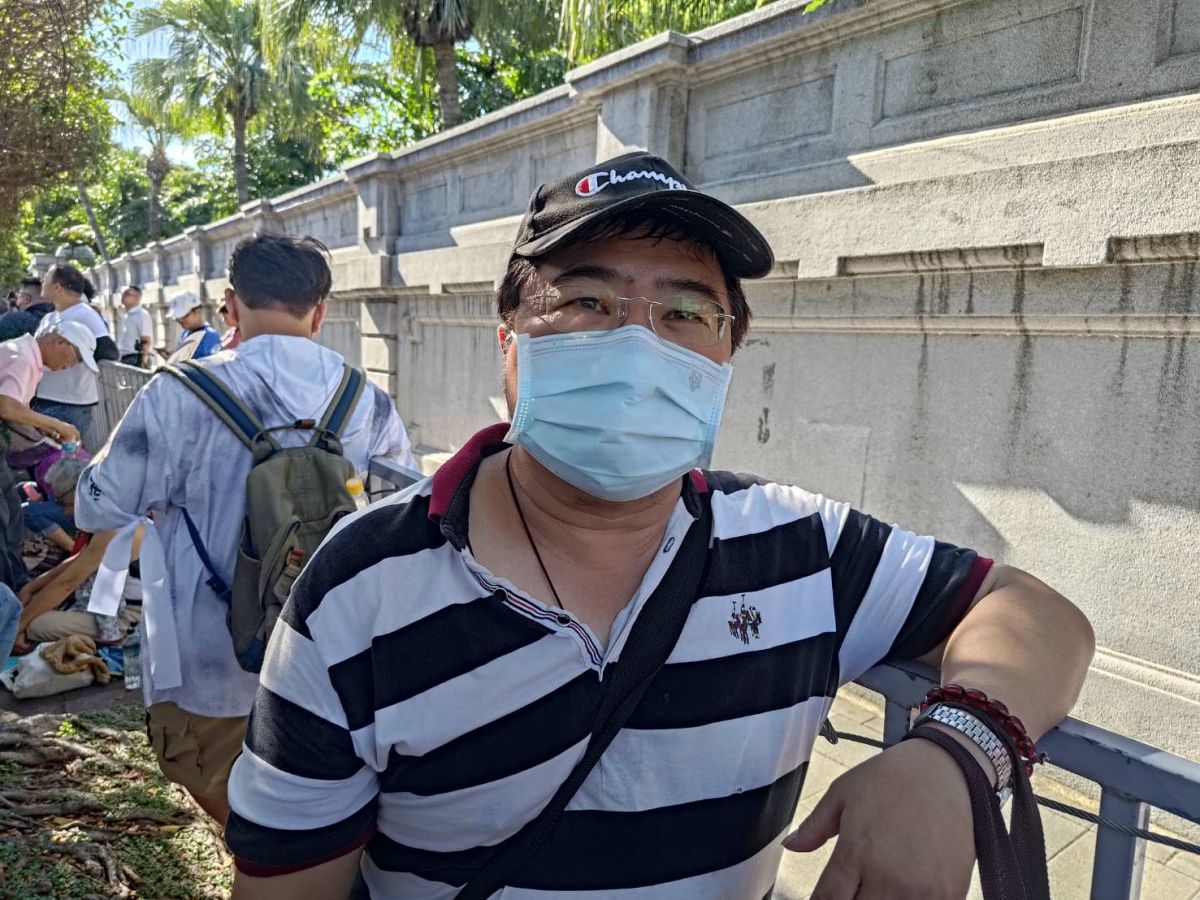 ▲參加716遊行的新北顏先生談到2024最支持的參選人，顏先生說，郭台銘是具有國際觀的生意人，也能讓台灣更有國際能見度。（圖／記者邱新博攝，2023.07.16）