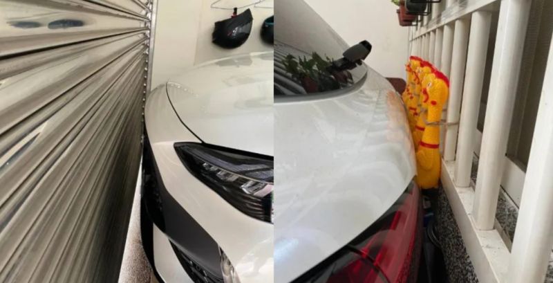 ▲一位網友分享，由於自家的車庫太狹窄，擔心自己會刮傷車子，於是他買了整排的「尖叫雞」掛在窗台欄杆上。（圖/MG Car Taiwan 俱樂部）