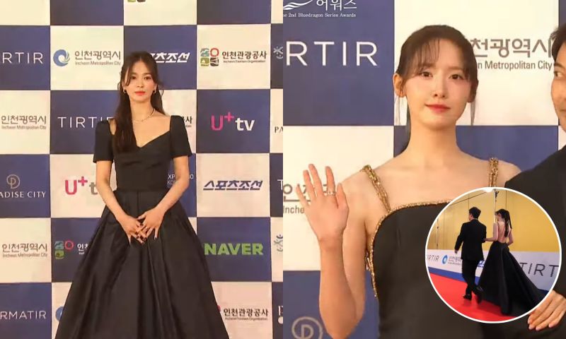 ▲宋慧喬（左）跟潤娥在「青龍系列大獎」紅毯上各展美姿。（圖／KBS Entertain YouTube）