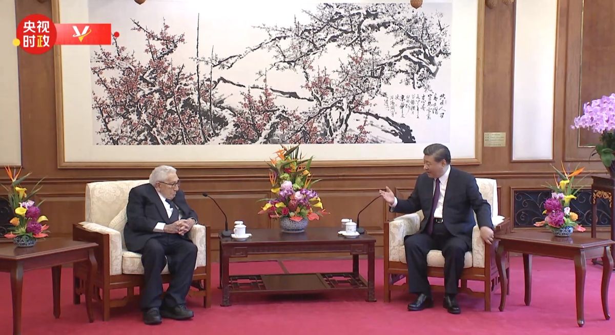 ▲中國國家主席習近平2023年7月20日在北京釣魚台國賓館接見美國前國務卿季辛吉（Henry Kissinger）。（圖／翻攝自央視影片）