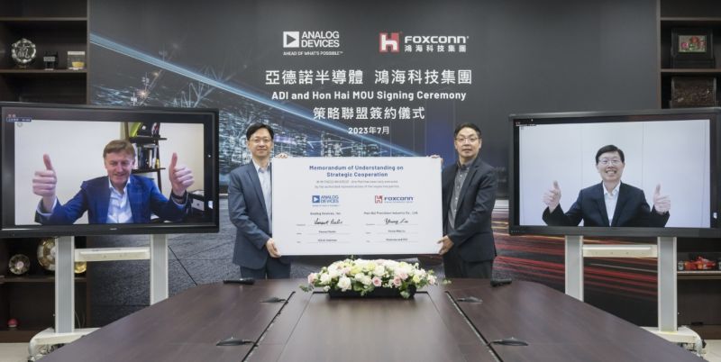 ▲鴻海今天宣布與ADI簽署合作備忘錄，攜手打造新一代車輛數位座艙平台及高效能電池管理系統。（圖／翻攝畫面）