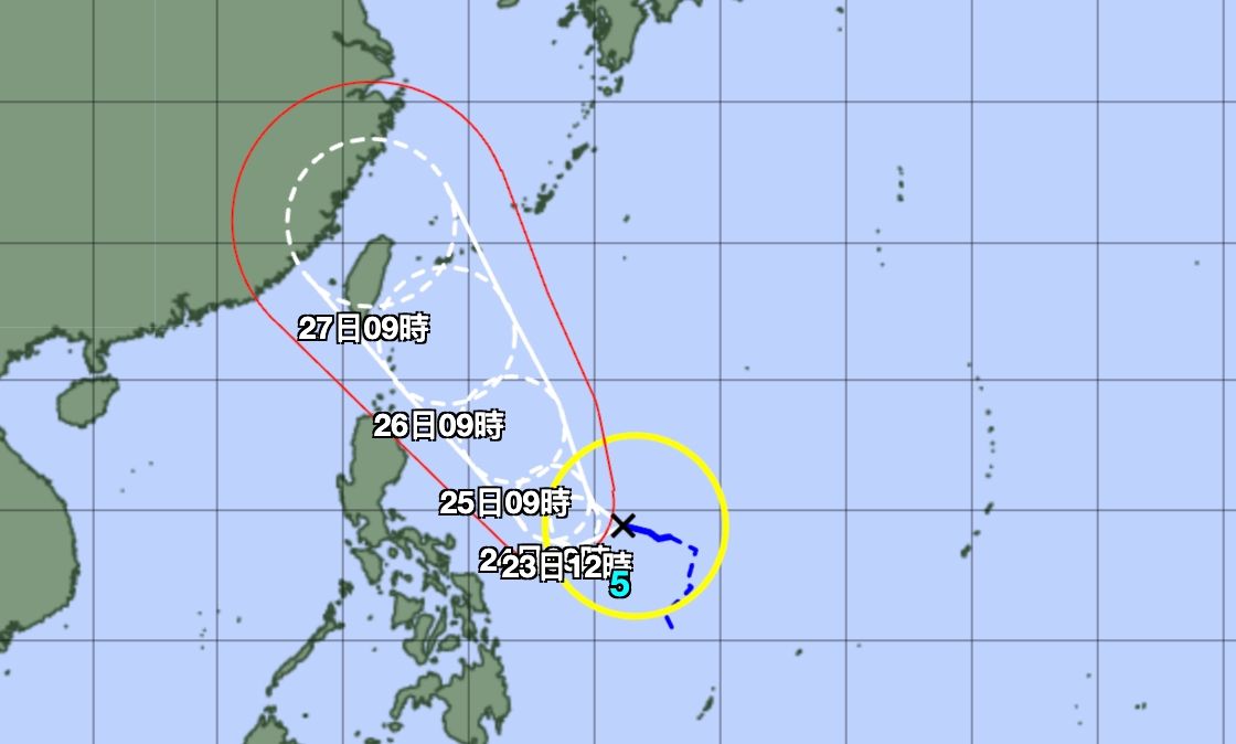 ▲台灣已經將近4年沒有颱風登陸，本次杜蘇芮颱風路徑來勢洶洶，最有機會在宜蘭、花蓮附近登陸。（圖／日本氣象廳）