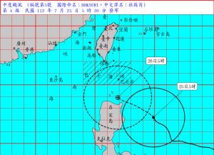 ▲杜蘇芮颱風25日5時的中心位置在鵝鑾鼻的東南方約 670 公里之海面上。（圖／氣象局）