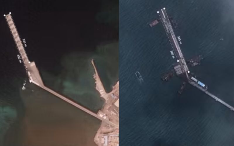 ▲根據衛星照片，中國在柬埔寨雲壤的海軍基地碼頭已近完工，依其尺寸估算將可停泊航空母艦。（圖／翻攝自金融時報）