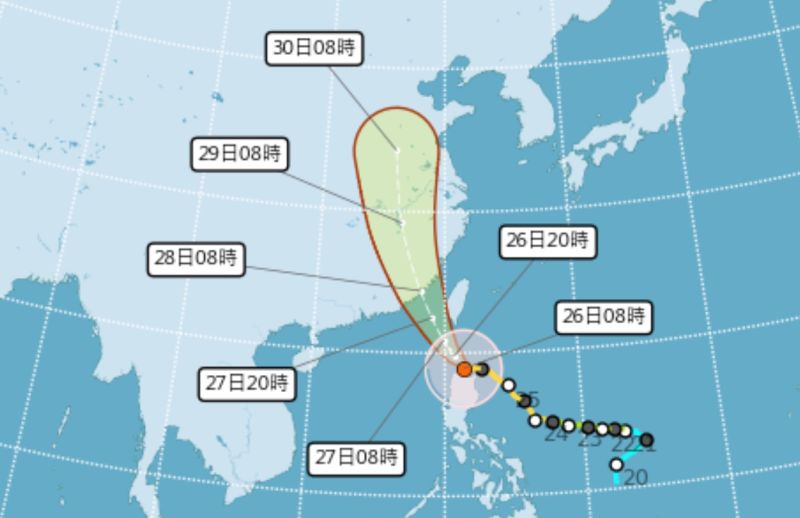 ▲杜蘇芮颱風在進入台灣海峽後會持續往西北方的福建移動，在過程中，颱風中心將相當靠近金門。（圖／翻攝中央氣象局官網）