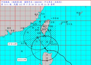 ▲杜蘇芮颱風的暴風圈在今（26）日下午3時已經觸碰台灣南部陸地，氣象局持續發布海上和陸上警報。（圖／翻攝中央氣象局官網）