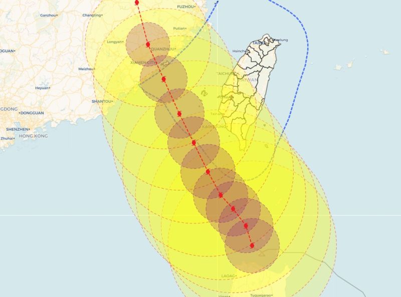 ▲氣象局的杜蘇芮颱風「10級風暴風圈」的預報路徑，竟然完美閃過台灣陸地，引發熱議。（圖／天氣職人吳聖宇臉書）