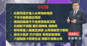 ▲彭啟明呼籲，不要小看杜蘇瑞颱風帶來的影響，台南和高雄等地風雨在午後會遽增，更不要有「賺到颱風假」的心態。（圖／氣象達人彭啟明臉書）